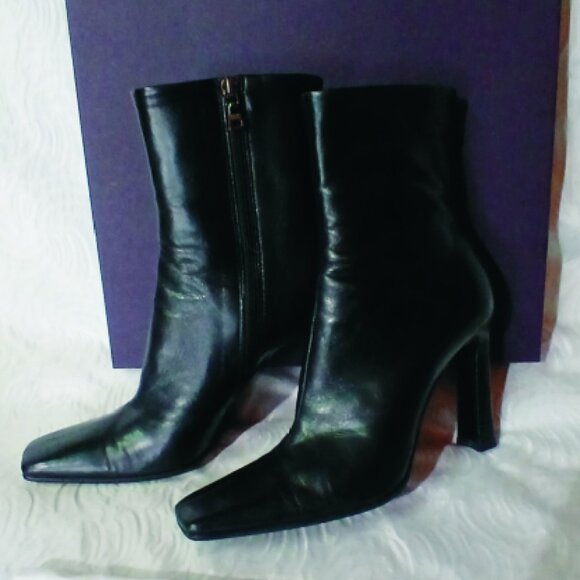 Prada high heel Ankle Boots Calzature Donna 36.5 (US6) Black Leather Antic City - Picture 2 of 6